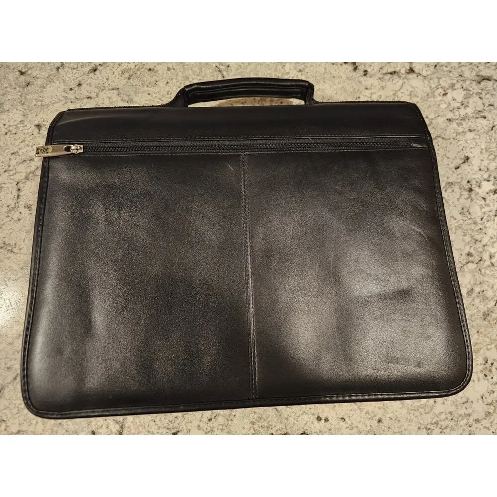 Samsonite Black Briefcase/Document Case Lock Zip Top Handle Organizer Leather
